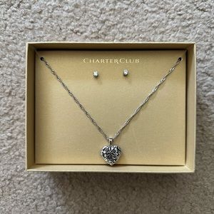 NWT Charter Club Heart Locket Necklace and Earrings
